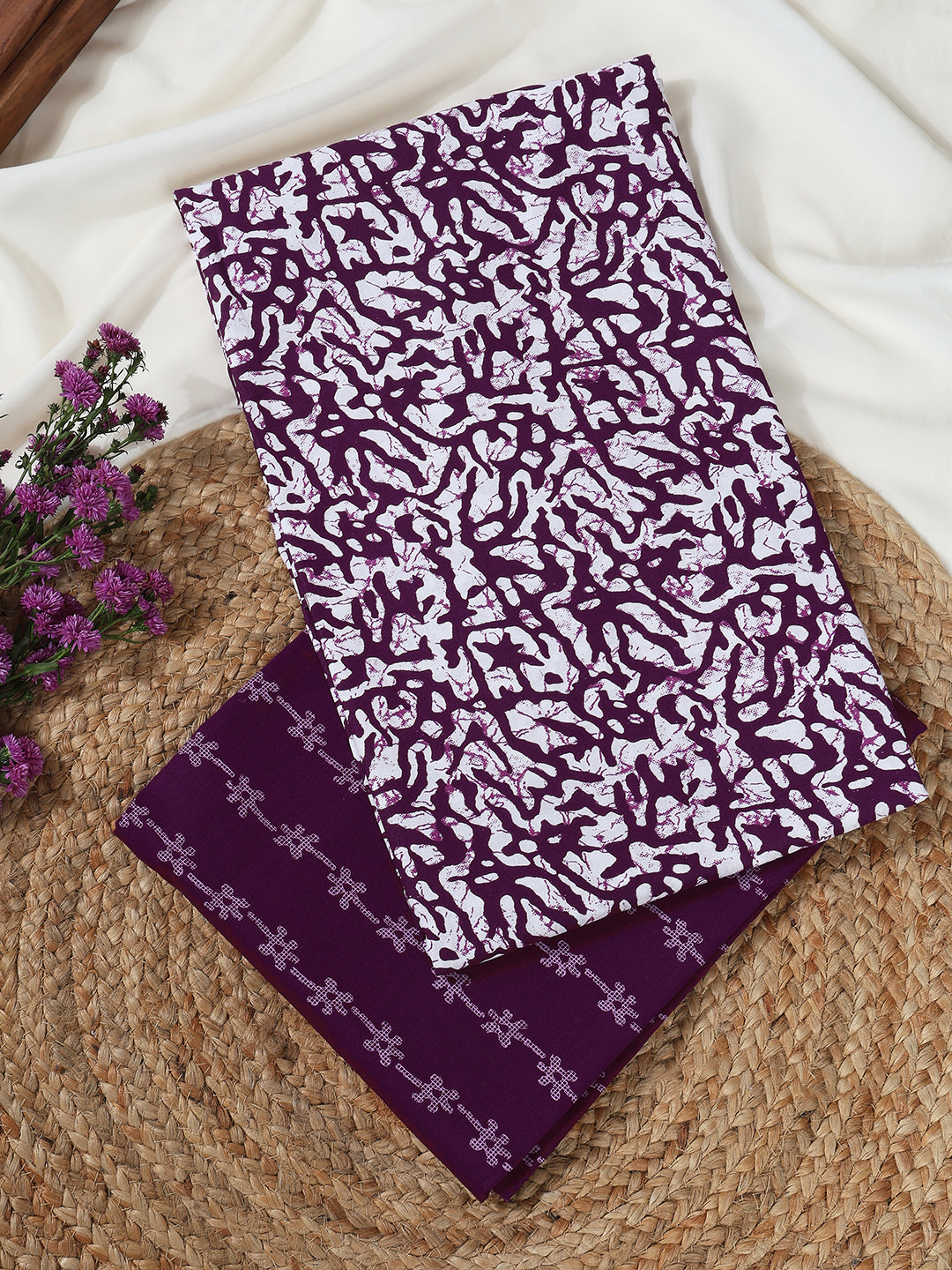Purple Cotton Printed Unstitched Dress Material (2 Pc)
