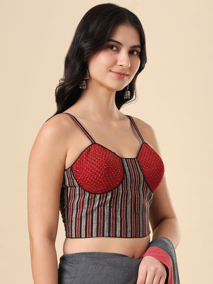Multicolor Pure cotton Ajrakh Corset Readymade Blouse