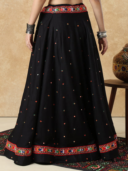 Embroidered Garba Cotton Readymade Skirt For Navratri