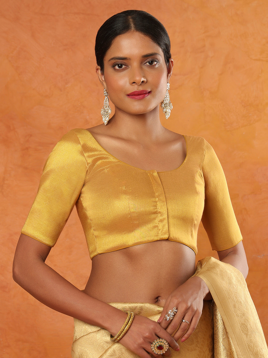 Gold Tissue Round Neck Readymade Blouse