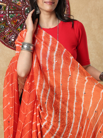 Orange Silk Tie & Dye Festive Garba Dupatta For Navratri