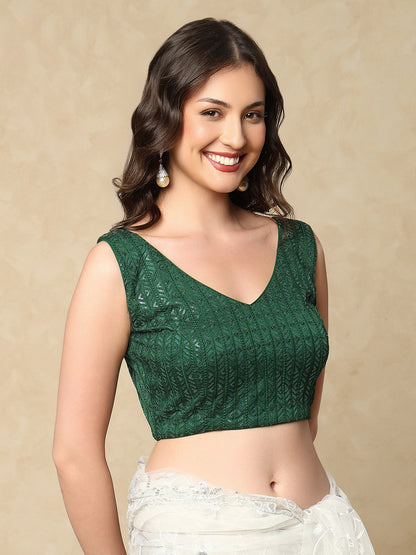 Bottle Green Georgette Sleeveless Readymade Padded Blouse