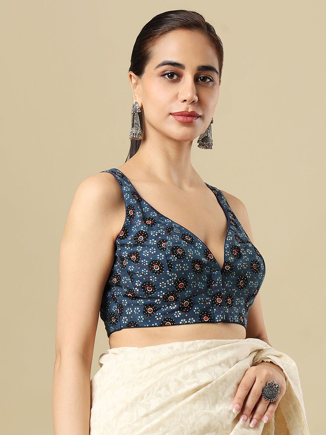 Blue Pure Cotton Ajrakh Hand Block Printed Readymade Blouse