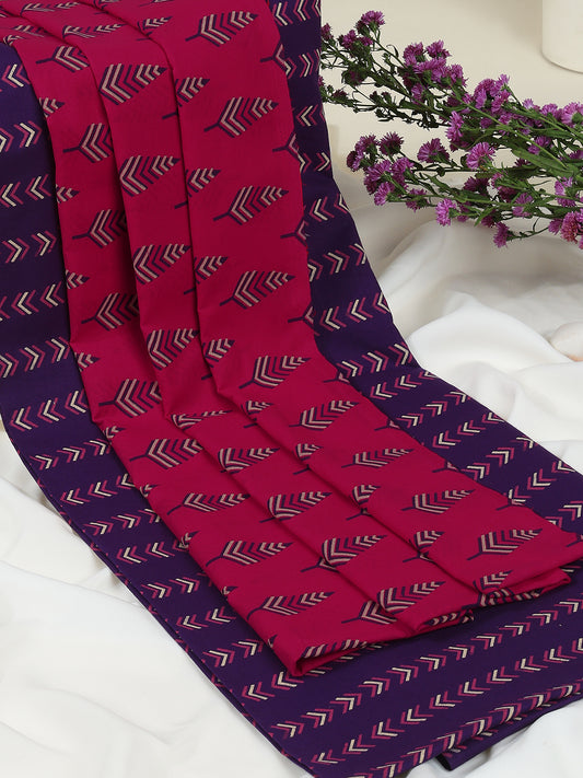 Purple Cotton Printed Unstitched Dress Material (2 Pc)