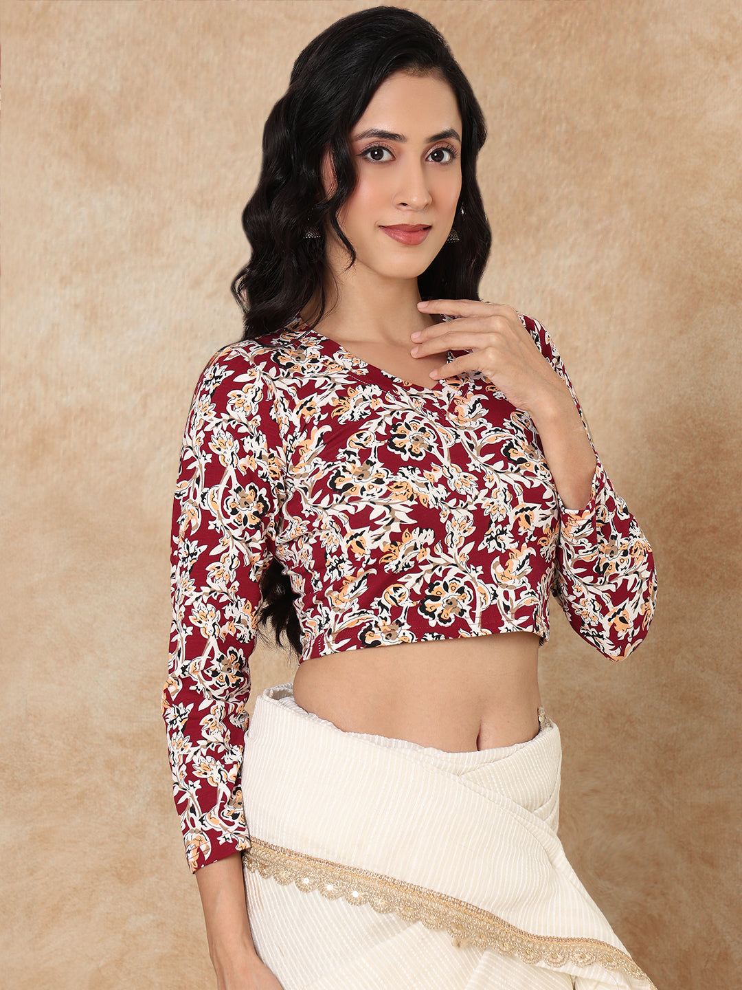 Multicolour Cotton Kalamkari Stretchable Readymade Blouse