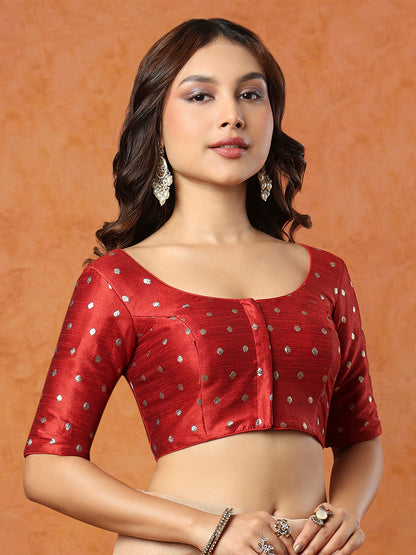 Green Brocade Round Neck Readymade Blouse (Copy)