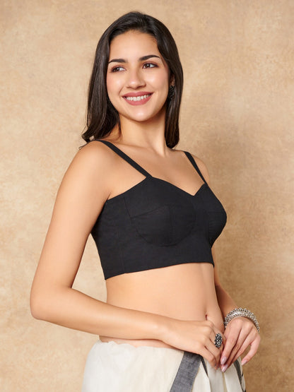 Black Pure Cotton Sleeveless Readymade Blouse
