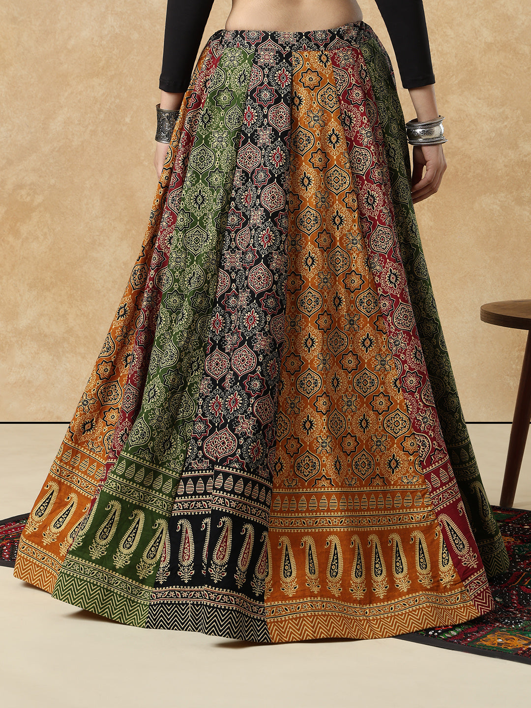 Multicolour Cotton Printed Garba Readymade Skirt For Navratri