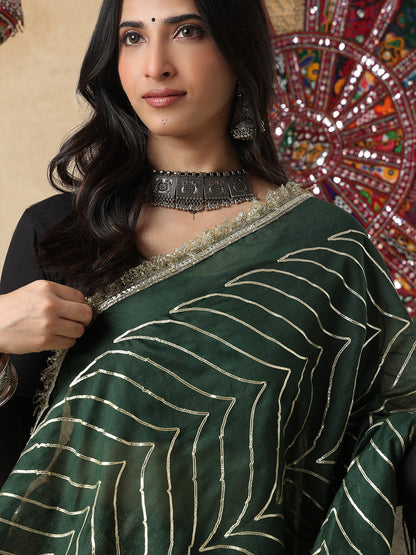 Green Silk Festive Garba Dupatta For Navratri