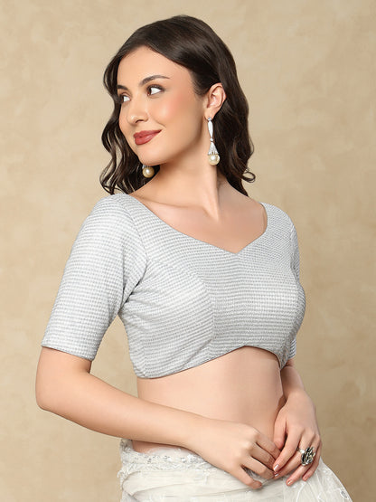 Silver Sweetheart Neck Neck Readymade Blouse