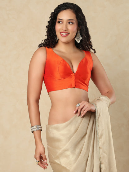 Orange Silk Sweetheart Neck Readymade Blouse
