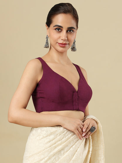 Wine Pure Cotton Sleeveless Readymade Blouse