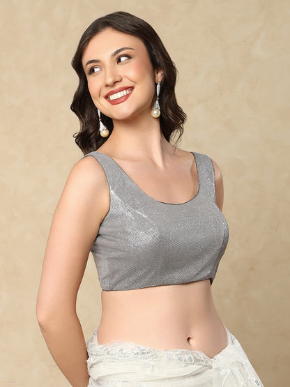 Grey Shimmer Sleeveless Readymade Blouse