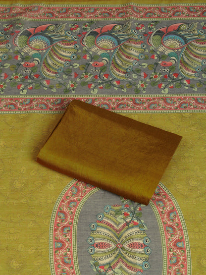Mustard Chanderi Silk Embellished Unstitched Dress Material (3 Pc)