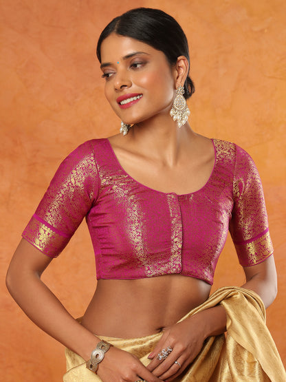 Purple Brocade Round Neck Readymade Blouse