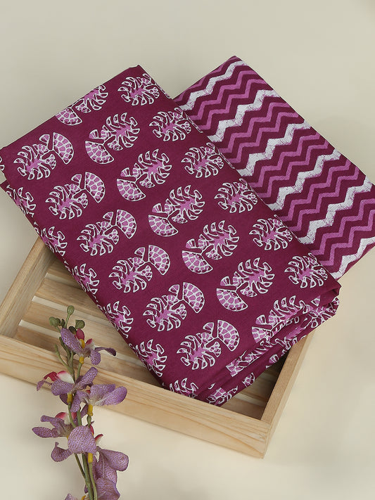 Purple Cotton Printed Unstitched Dress Material (2 Pc)
