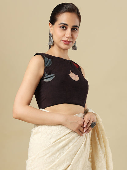 Black Pure Cotton Ajrakh Block Printed Sleeveless Readymade Blouse