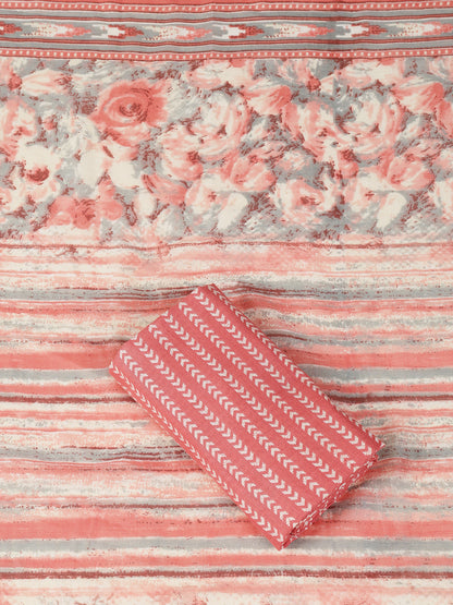 Cotton Embroidered Peach Unstitched Dress Material