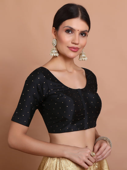 Black Silk Round Neck Readymade Padded Blouse