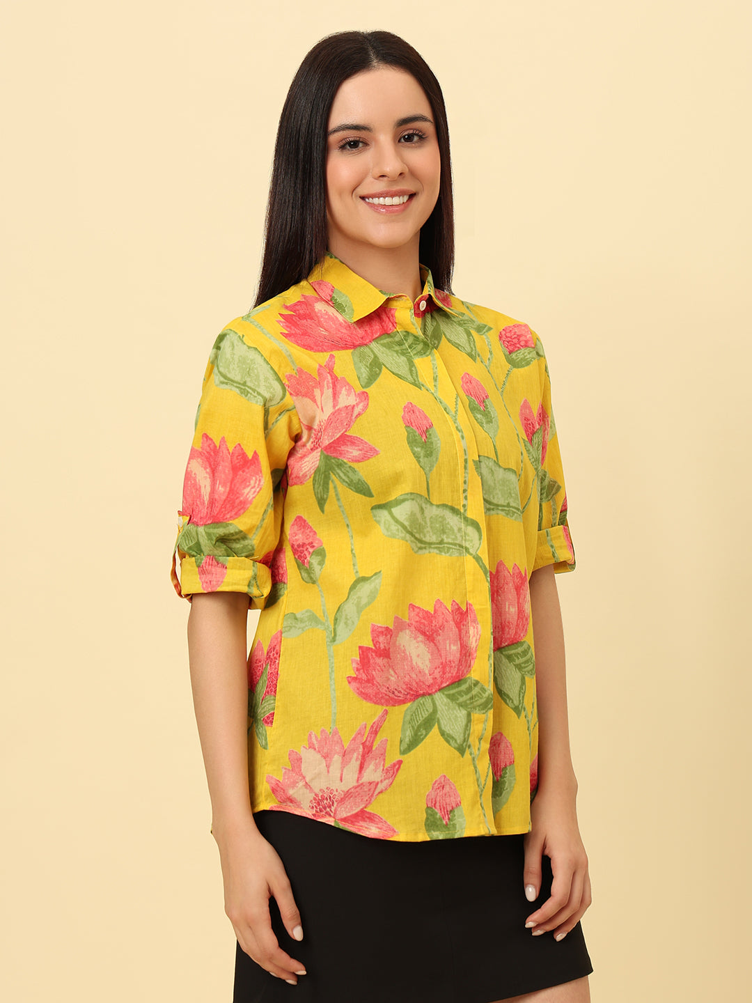 Rolled On Sleeves Oversized Cotton Shirt
