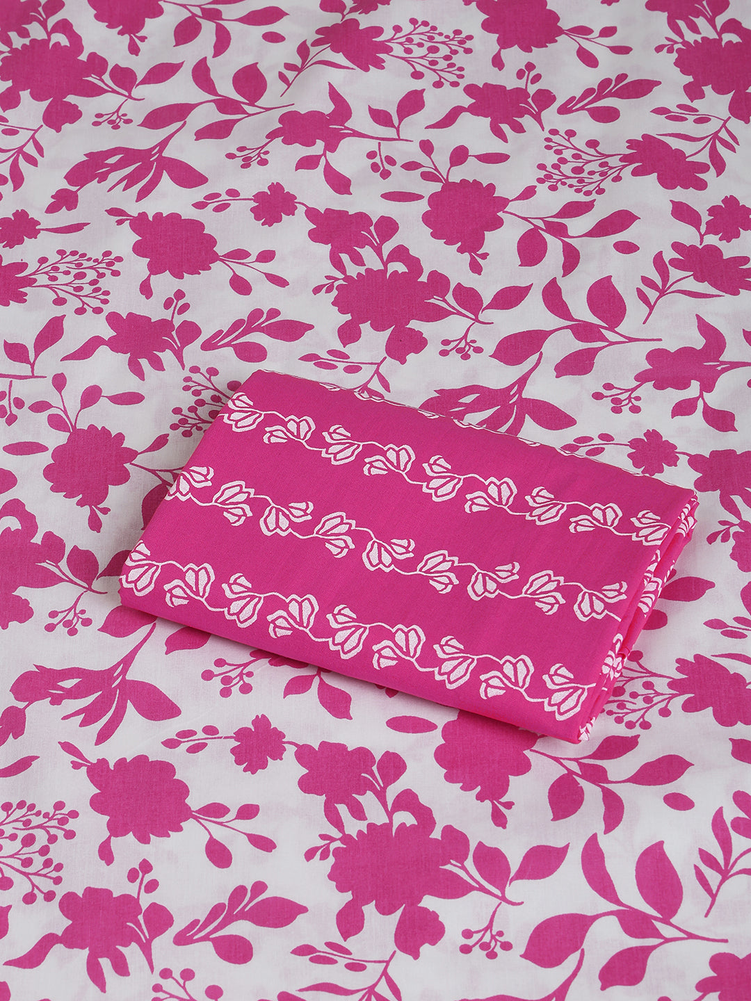 Pink Cotton Printed Unstitched Dress Material (2 Pc)