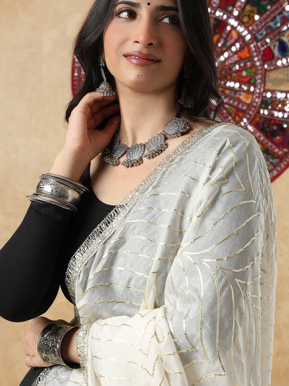 White Silk Festive Garba Dupatta For Navratri
