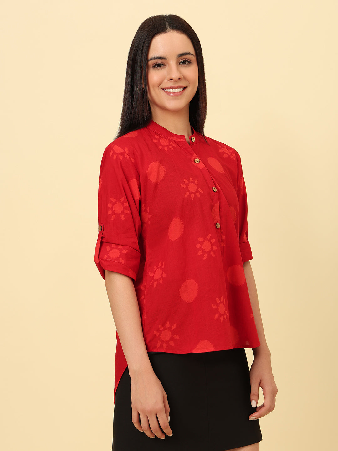 Red Cotton High Low Oversized Cotton shirt