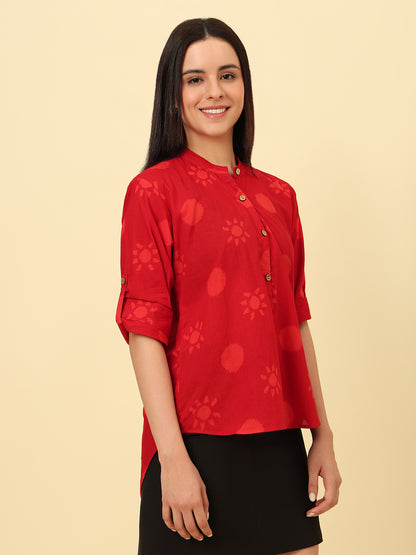Red Cotton High Low Oversized Cotton shirt