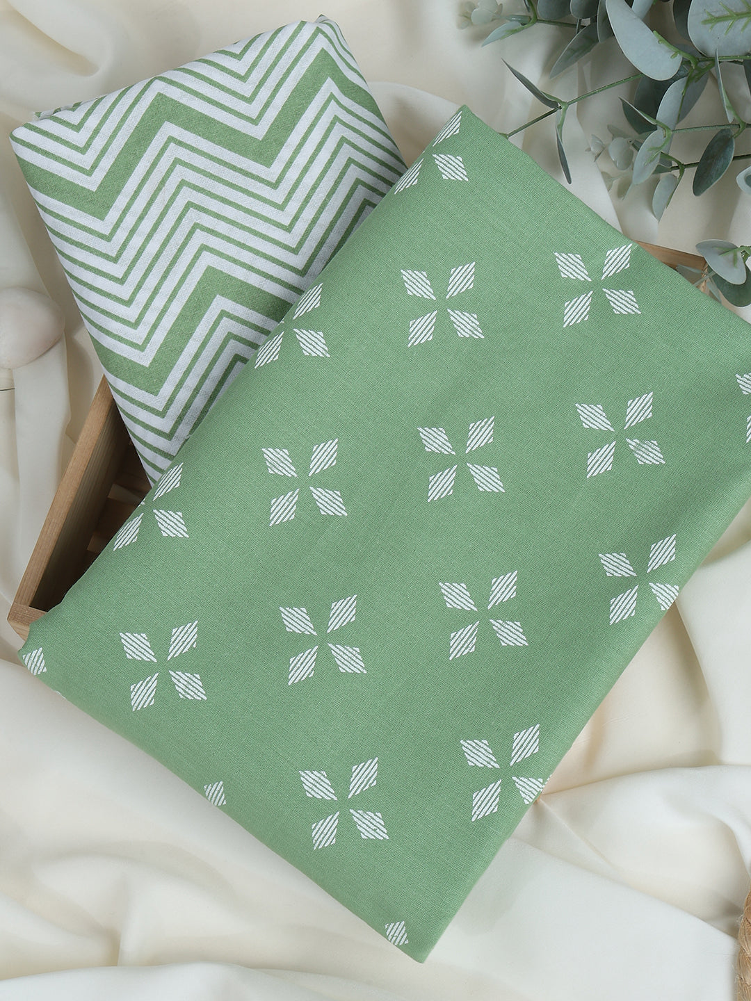 Green Cotton Printed Unstitched Dress Material (2 Pc)