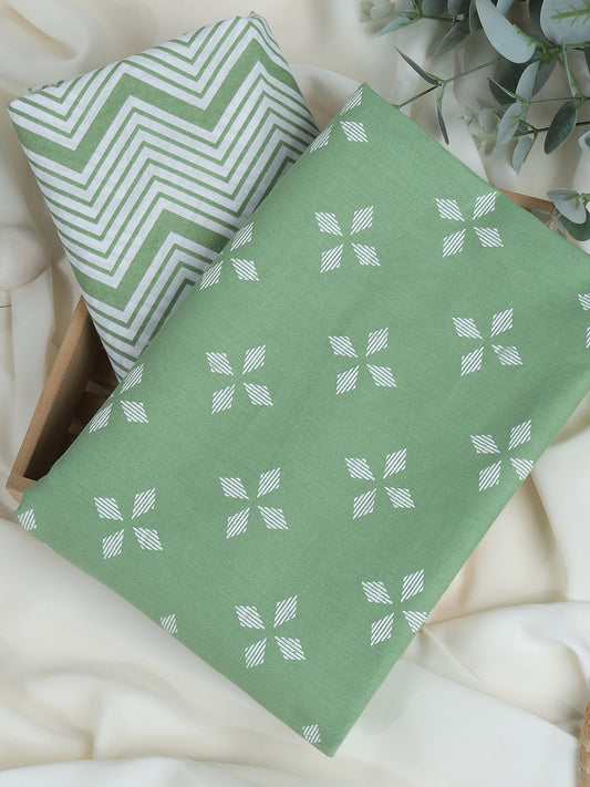 Green Cotton Printed Unstitched Dress Material (2 Pc)