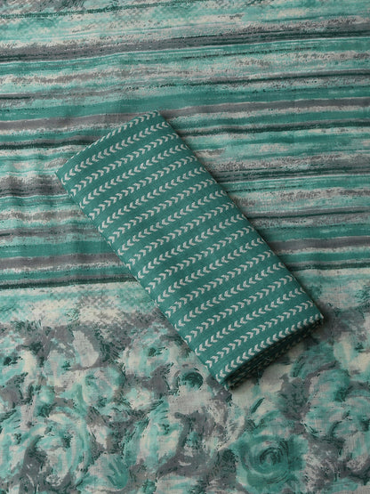 Cotton Embroidered Sea Green Unstitched Dress Material