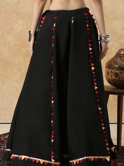 Black Cotton Garba Readymade Skirt For Navratri