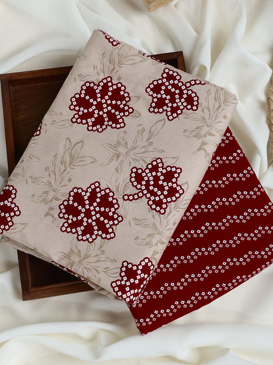 Cream Cotton Printed Unstitched Dress Material (2 Pc)