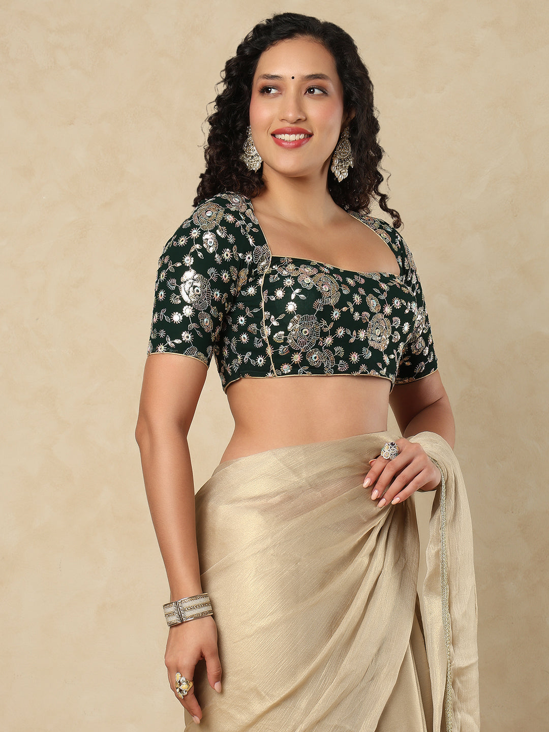 Green Georgette Sweetheart Readymade Blouse