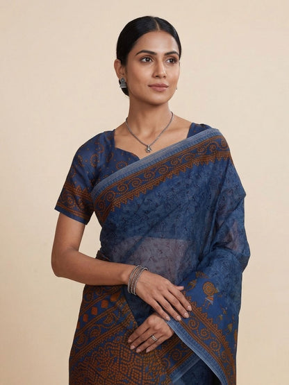 Blue Warli Printed Pure Cotton Saree