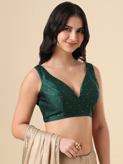 Green Silk Sweetheart Neck Readymade Blouse
