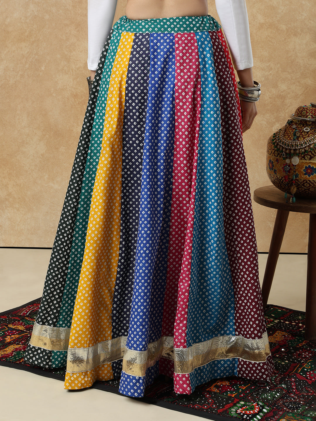Badhani Printed Multicolour Garba Cotton Readymade Skirt For Navratri