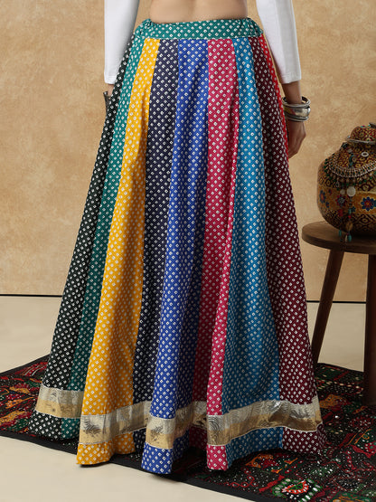 Badhani Printed Multicolour Garba Cotton Readymade Skirt For Navratri