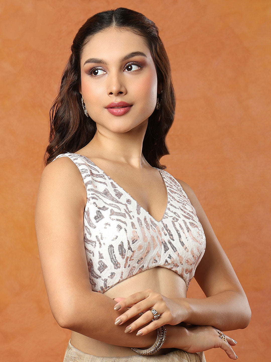 White Georgette Sleeveless Readymade Blouse