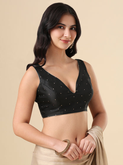 Black Silk Sweetheart Neck Readymade Blouse