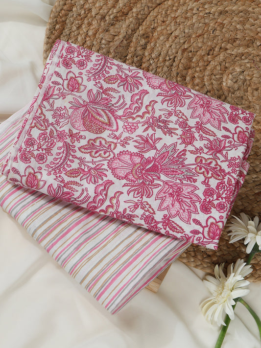Pink Printed Cotton Printed Unstitched Dress Material (2 Pc)