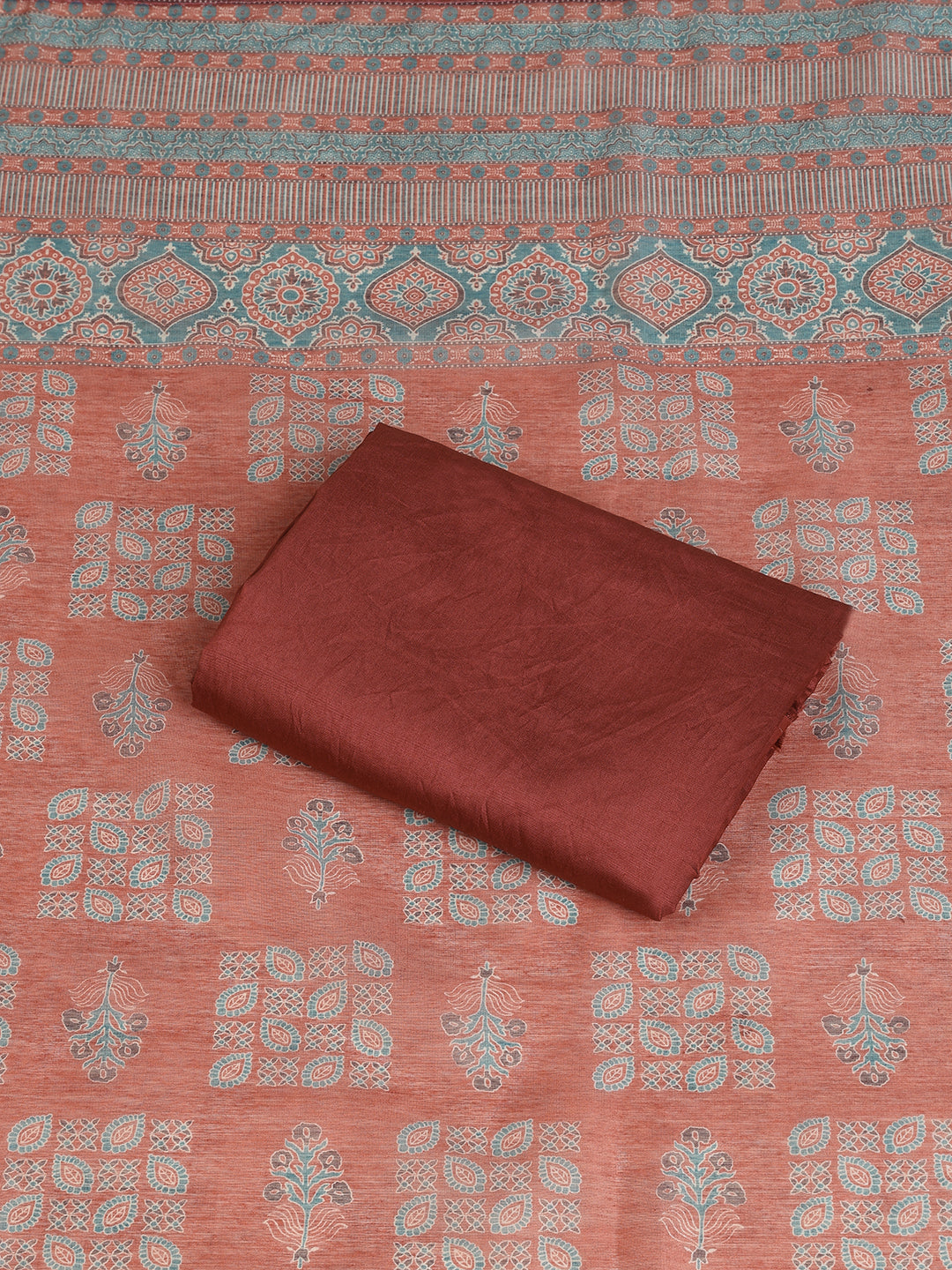 Maroon Chanderi Silk Embellished Unstitched Dress Material (3 Pc)