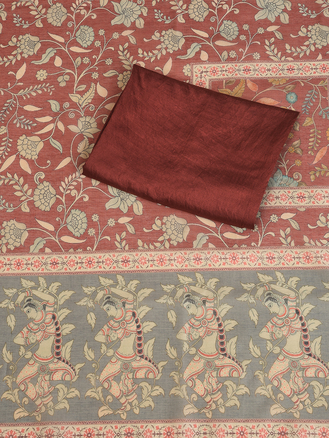 Maroon Chanderi Silk Embellished Unstitched Dress Material (3 Pc)
