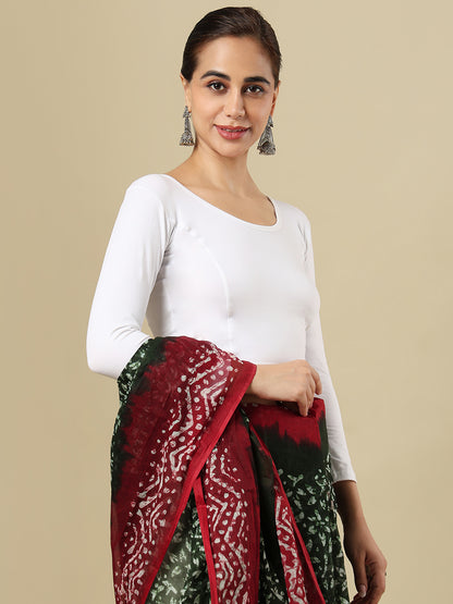 White Cotton Lycra Round Neck Stretchable Saree Blouse