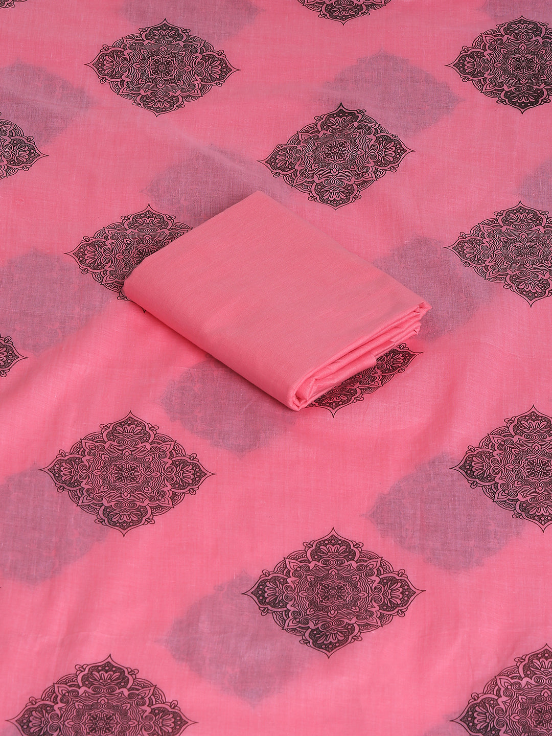 Cotton Embroidered Black & Pink Unstitched Dress Material