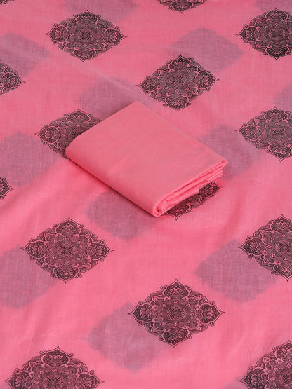 Cotton Embroidered Black & Pink Unstitched Dress Material