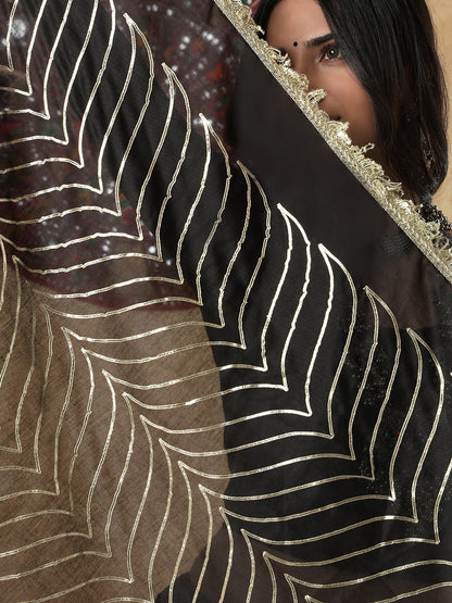 Black Silk Festive Garba Dupatta For Navratri