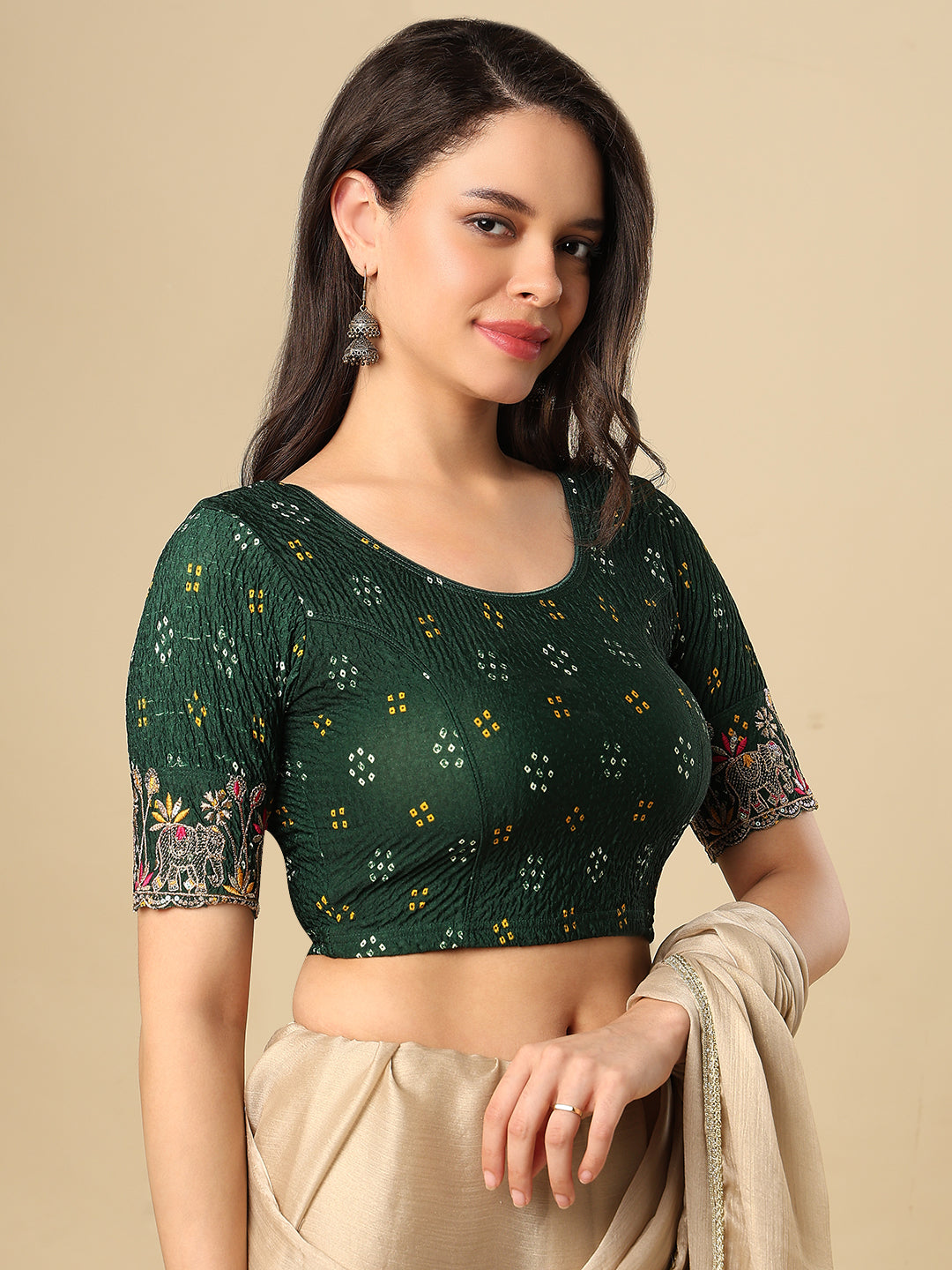 Green Embroidered Non Padded Stretchable Garba Saree Blouse