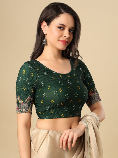 Green Embroidered Non Padded Stretchable Garba Saree Blouse