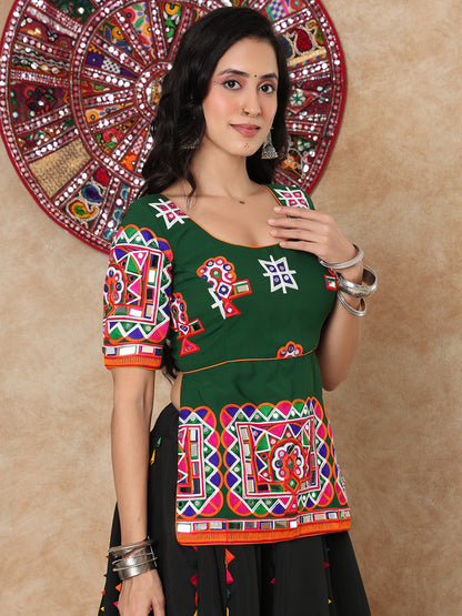 Green Georgette Round Neck Readymade Blouse